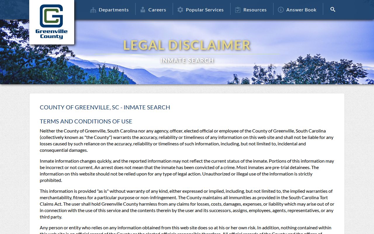 Wade Hampton residents directory Greenville County inmate search conditions