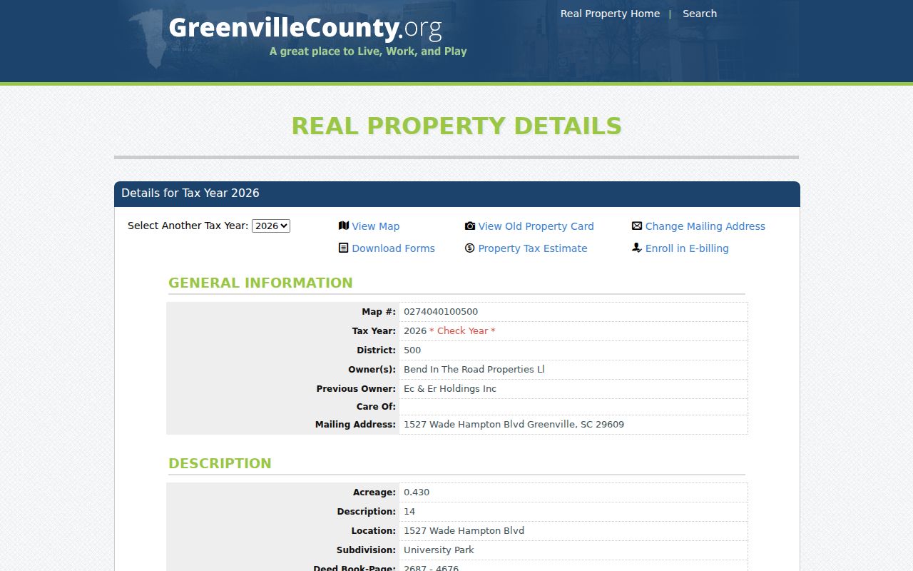 Wade Hampton neighbors parcel detail showing property-record context