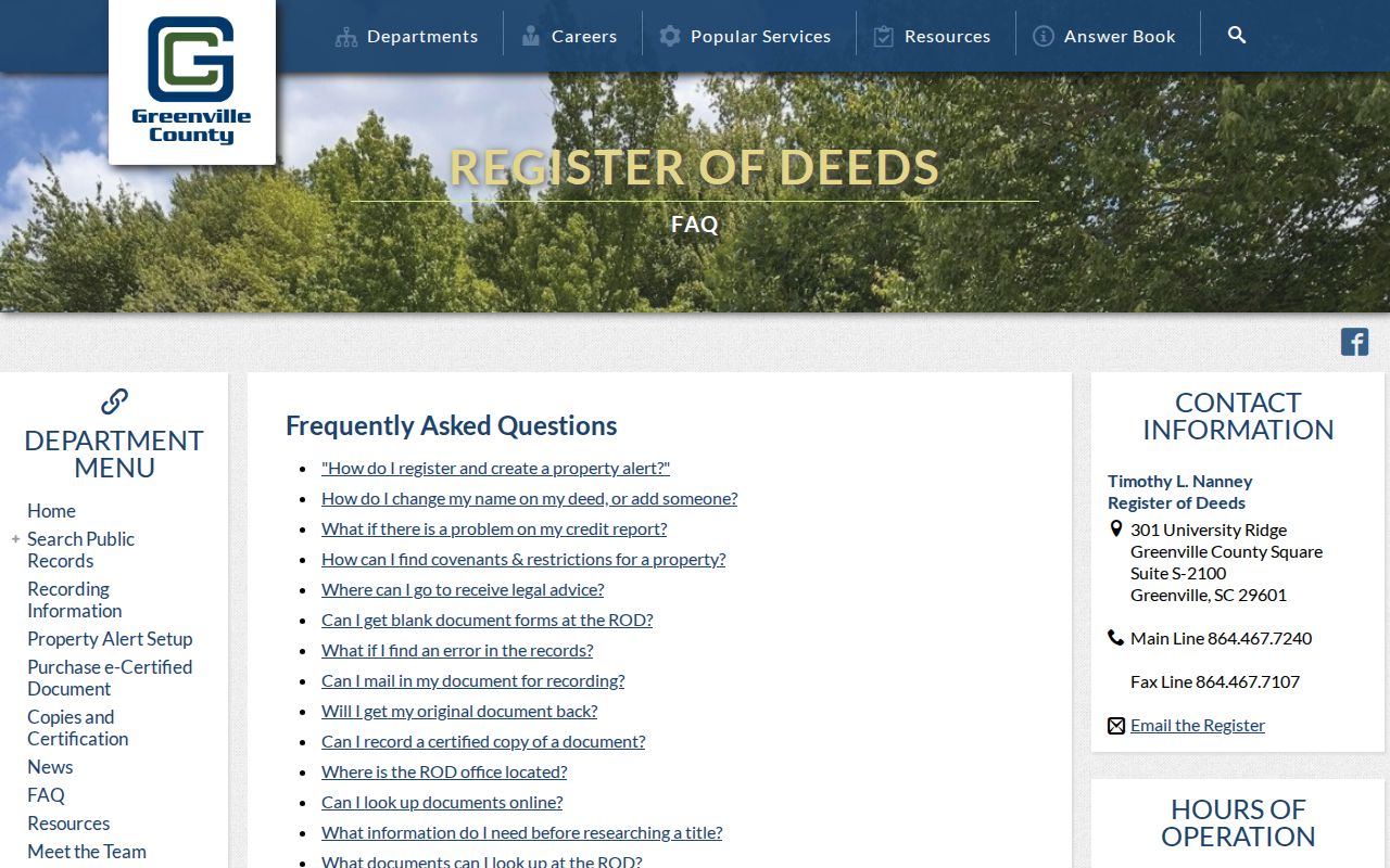 Wade Hampton street directory Register of Deeds search and copy FAQ